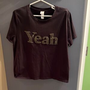 H&M Black Tee with Gold 'Yeah' Print